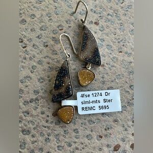 Elegant Sterling Silver 925 and Druzy Stone Dangle Earrings